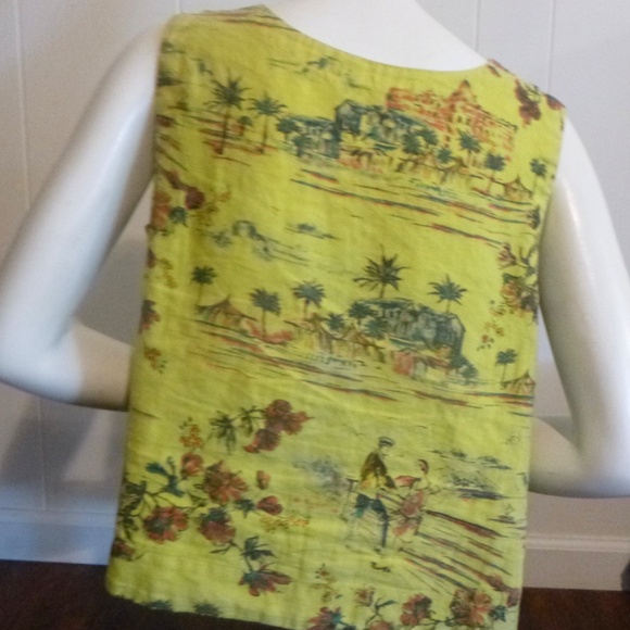 CUT*LOOSE LINEN SLEEVELESS SHELL TOP sz-L TROPICAL COLOR - Picture 11 of 12